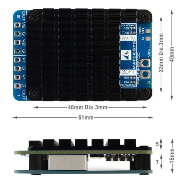MÓDULO DE POTENCIA MATEK MATEKSYS Original con Dos Reguladores de Voltaje Reductores Independientes 9V-85V en 4-20S para RC Drone